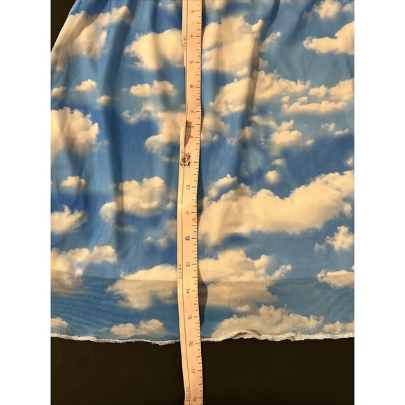 90s Y2K Sky Clouds Print Sheer Mesh Mini Skirt Grunge Rave‎ Hippie Retro Size 2 - Picture 10 of 11